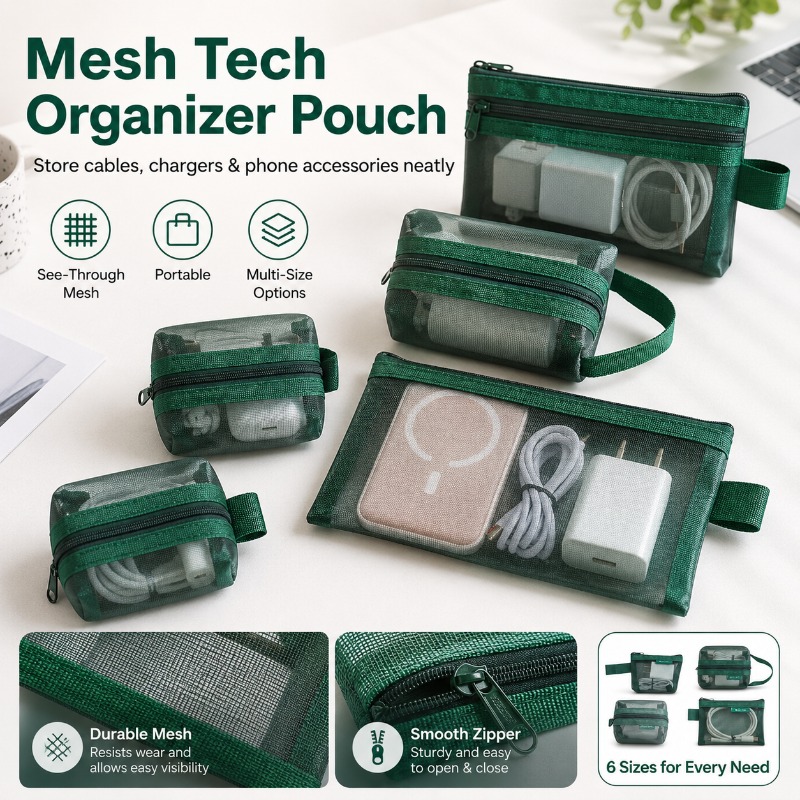 6PCS Mesh Tech Organizer Pouch - Office Tech Backpack reseña y precio