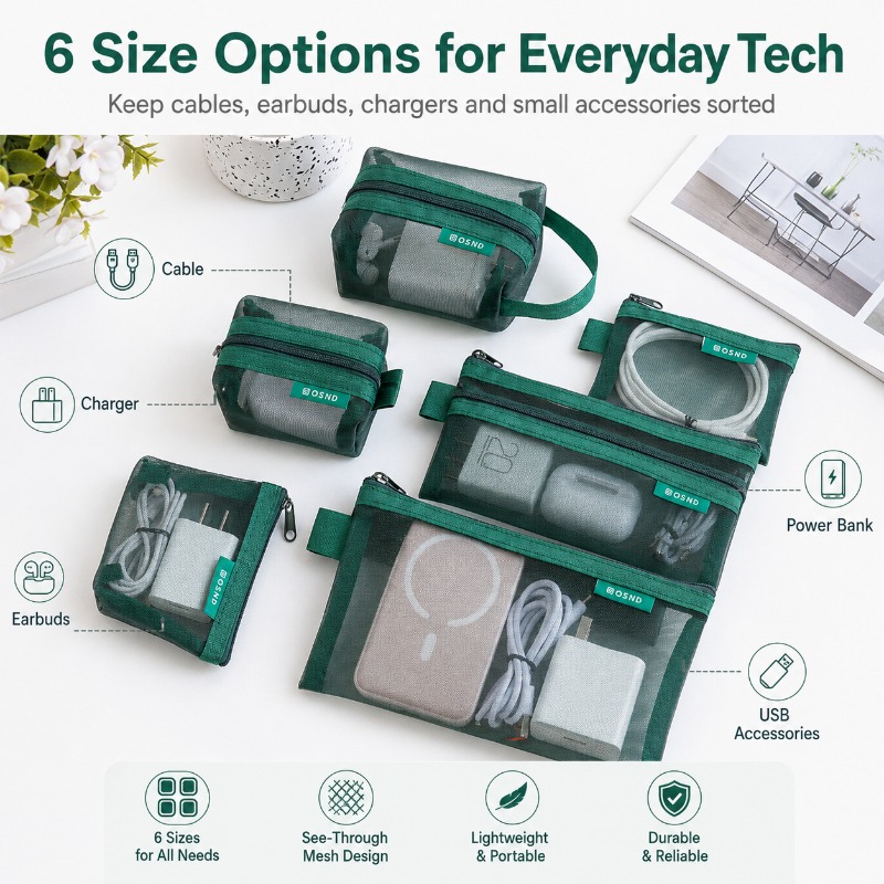 6PCS Mesh Tech Organizer Pouch - Office Tech Backpack reseña y precio